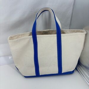 L.L. Bean Natural Canvas Tote with Royal Blue Handles